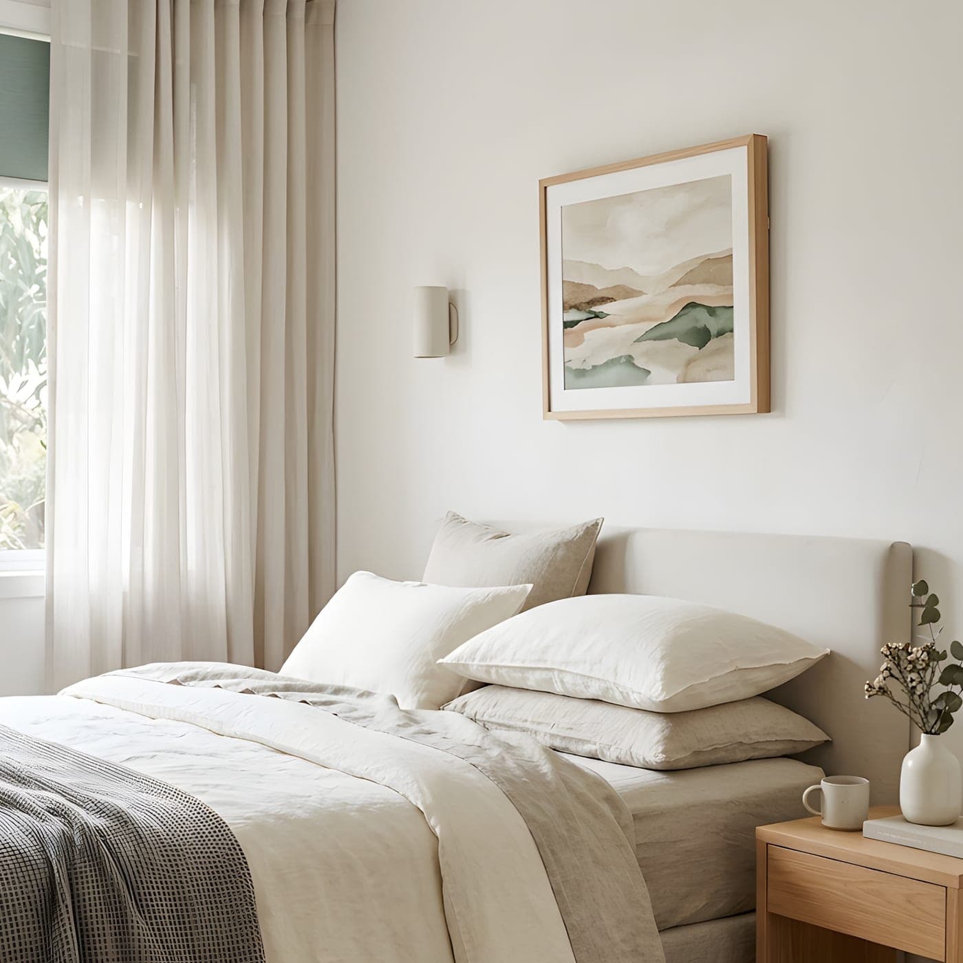 A calm bedroom in soft morning light