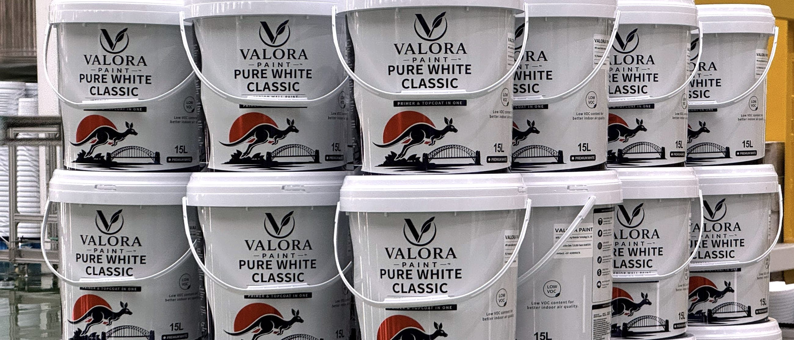Pallets of VALORA PURE WHITE CLASSIC stacked ready for dispatch