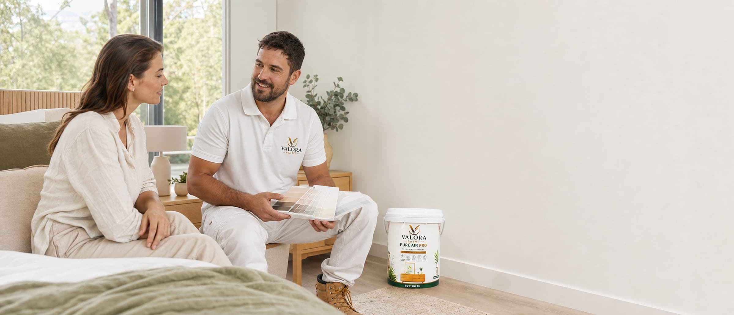 A VALORA painter going through colour options with a customer